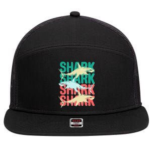 Cool Colorful Sharks 7 Panel Mesh Trucker Snapback Hat