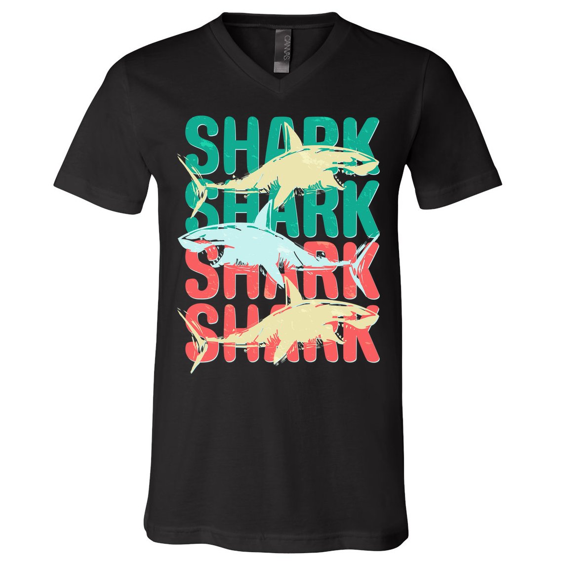 Cool Colorful Sharks V-Neck T-Shirt