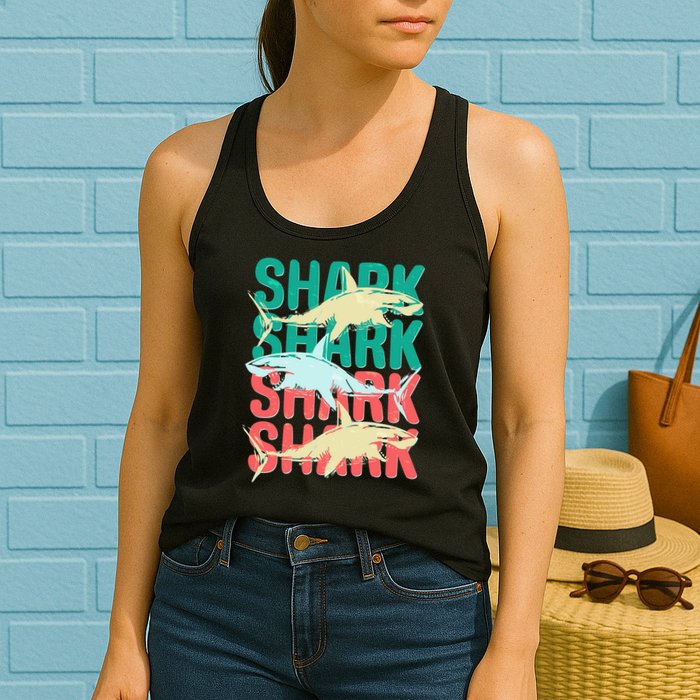 Cool Colorful Sharks Womens Tank Top