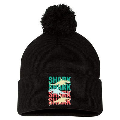 Cool Colorful Sharks Pom Pom 12in Knit Beanie