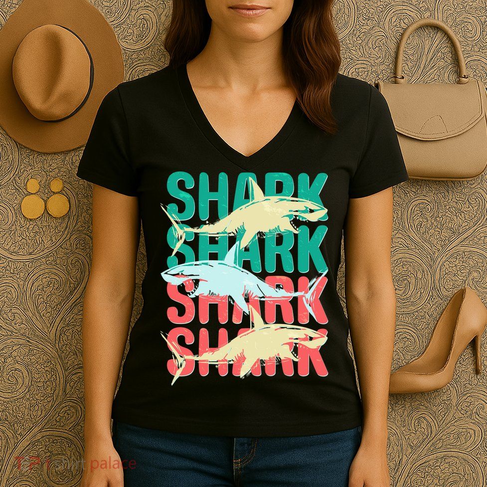 Cool Colorful Sharks Women's V-Neck T-Shirt