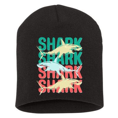 Cool Colorful Sharks Short Acrylic Beanie