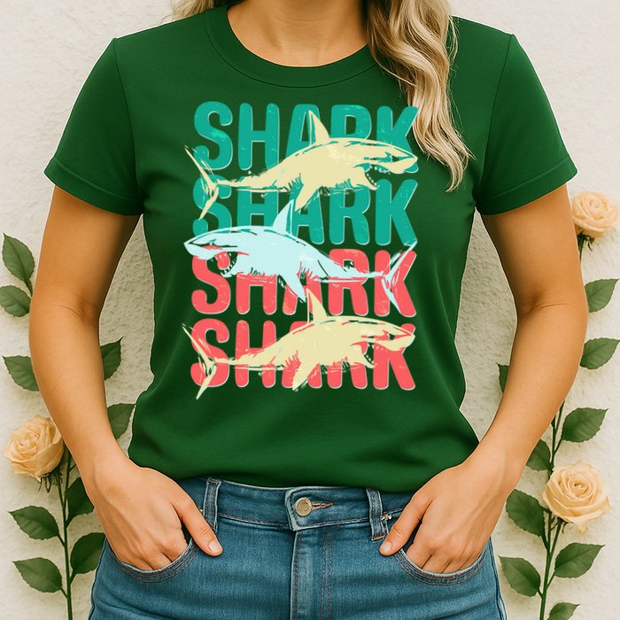 Cool Colorful Sharks Womens T-Shirt