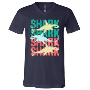 Cool Colorful Sharks V-Neck T-Shirt