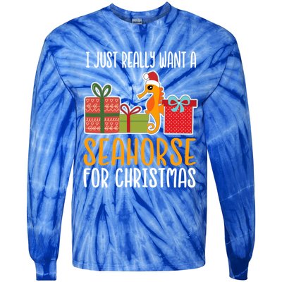 Cute Christmas Seahorse I Want A Seahorse Meaningful Gift Tie-Dye Long Sleeve Shirt