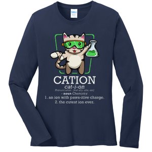 Cation Cute Science Cat Pawsitive Element Chemistry Teacher Ladies Long Sleeve Shirt