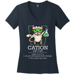 Cation Cute Science Cat Pawsitive Element Chemistry Teacher Women's V-Neck T-Shirt