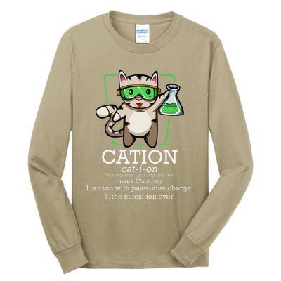 Cation Cute Science Cat Pawsitive Element Chemistry Teacher Tall Long Sleeve T-Shirt