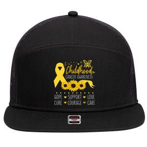 Childhood Cancer Support Family Childhood Cancer Awareness 7 Panel Mesh Trucker Snapback Hat