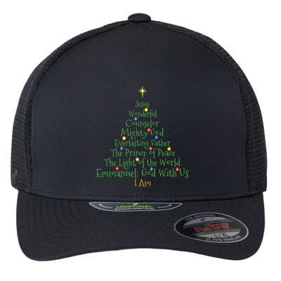 Christian Christmas Shirts Bible Names Of Jesus Tree Shaped Flexfit Unipanel Trucker Cap