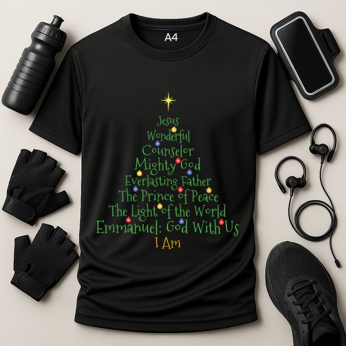 Christian Christmas Shirts Bible Names Of Jesus Tree Shaped Performance Shirt