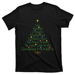 Christian Christmas Shirts Bible Names Of Jesus Tree Shaped T-Shirt