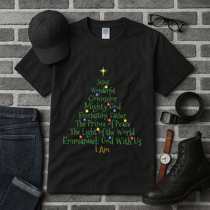 Christian Christmas Shirts Bible Names Of Jesus Tree Shaped Tall T-Shirt