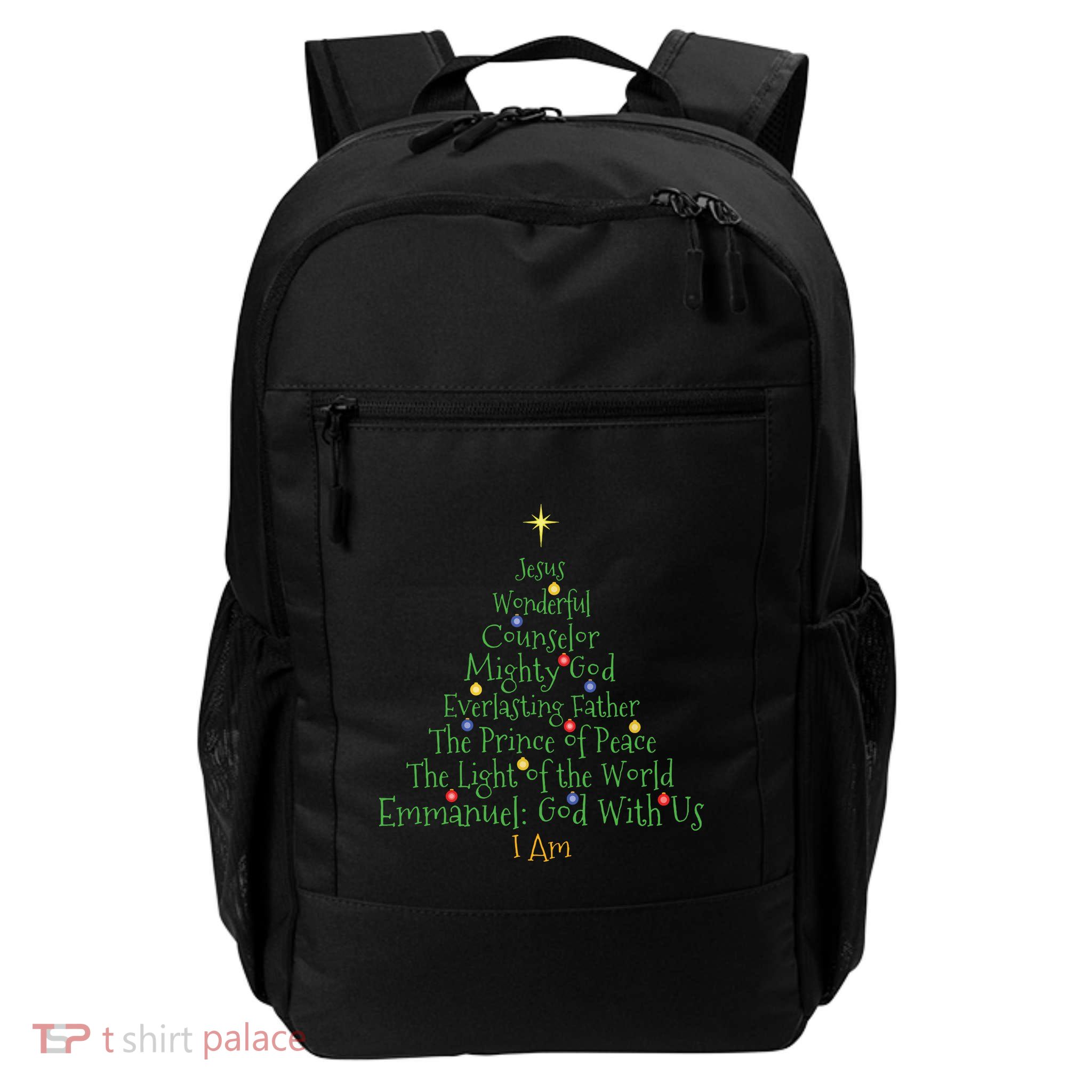 Christian Christmas Shirts Bible Names Of Jesus Tree Shaped Backpack
