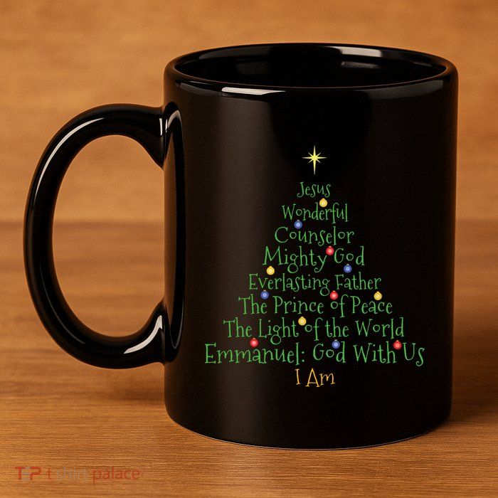 Christian Christmas Shirts Bible Names Of Jesus Tree Shaped 11oz C Handle Ceramic Mug
