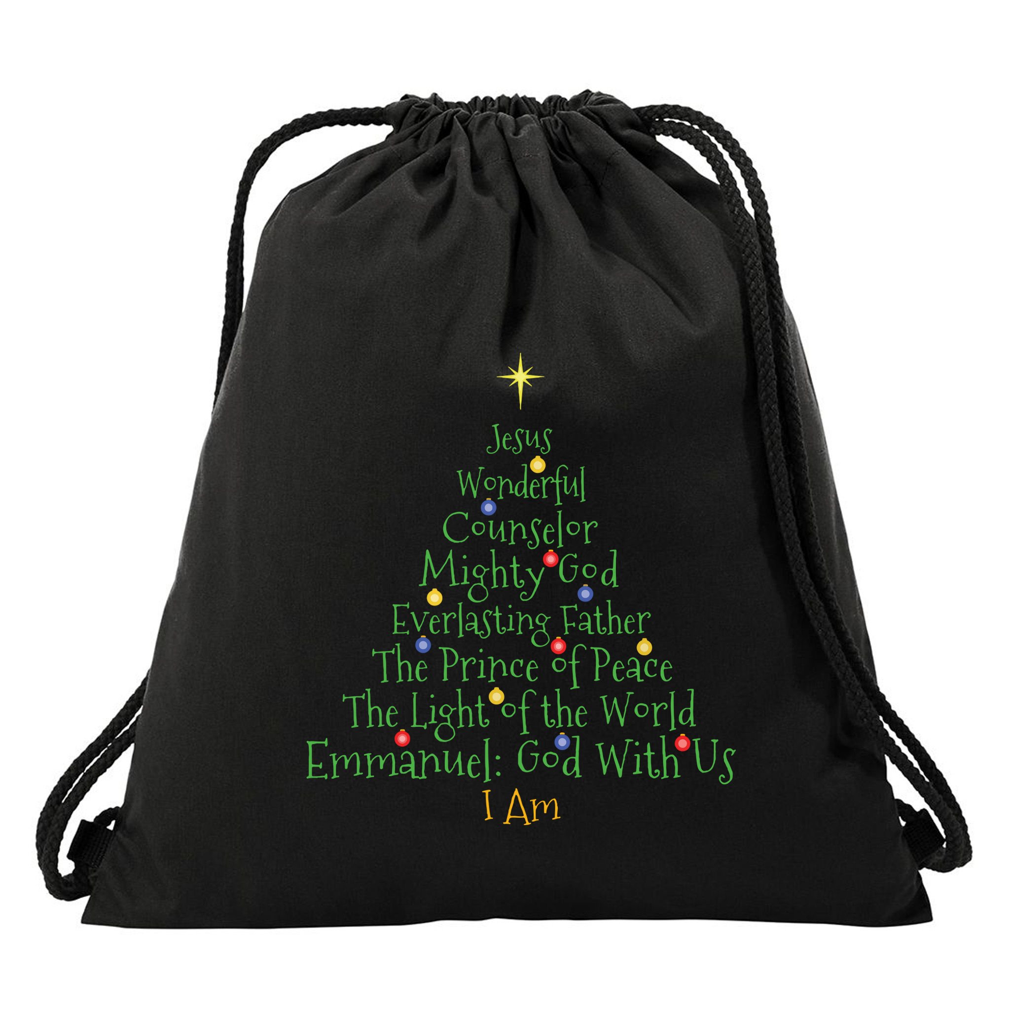 Christian Christmas Shirts Bible Names Of Jesus Tree Shaped Drawstring Bag