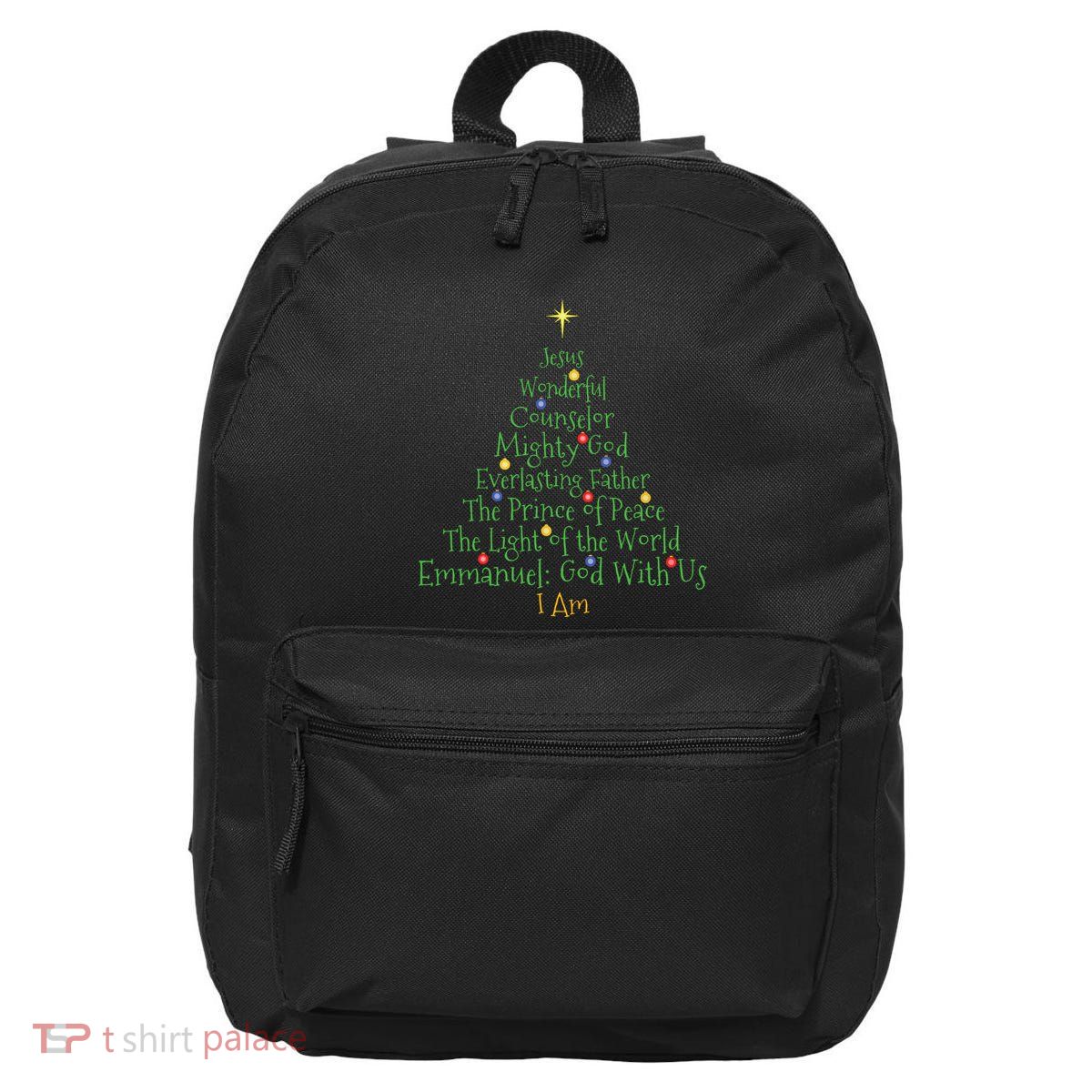 Christian Christmas Shirts Bible Names Of Jesus Tree Shaped 16 in Basic Backpack