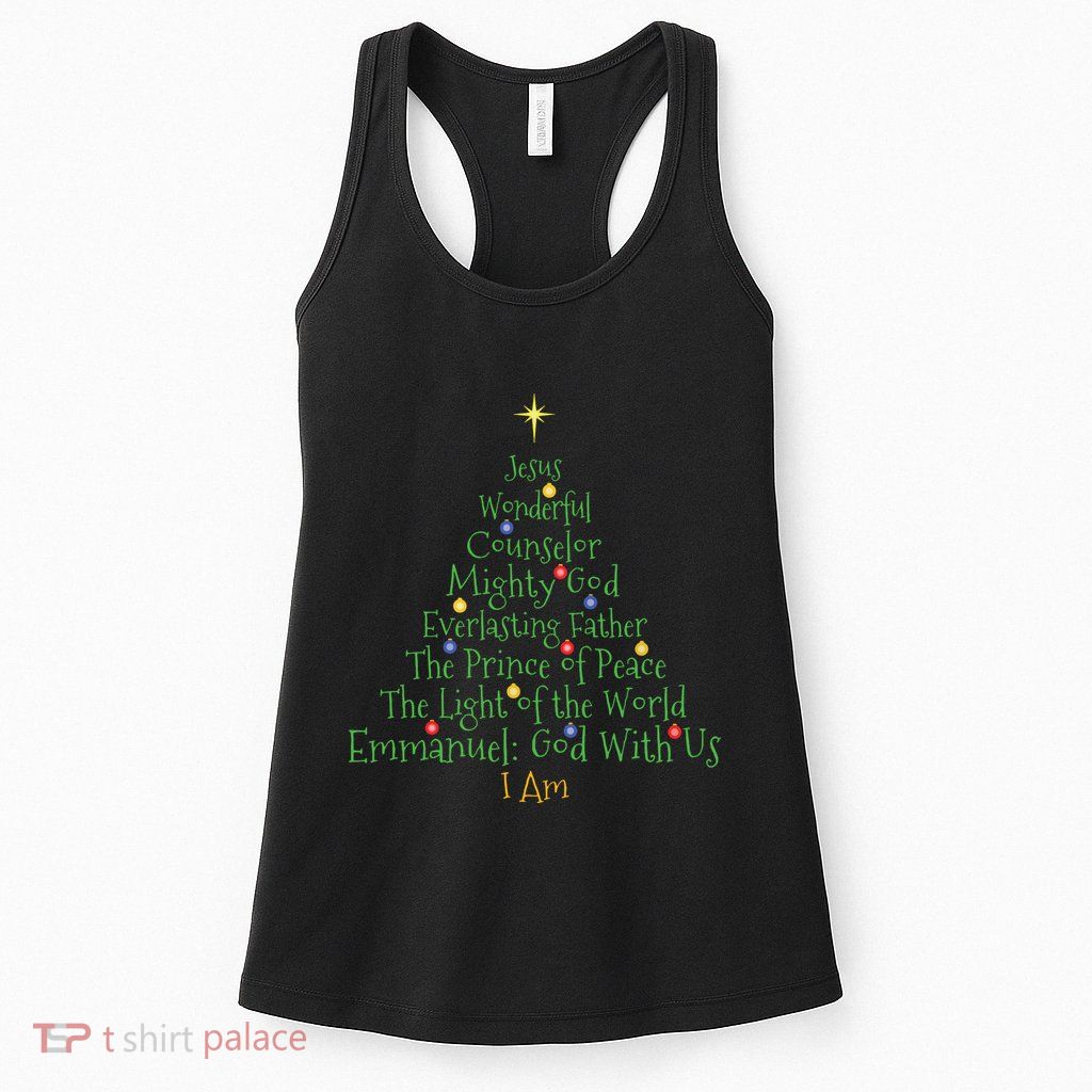 Christian Christmas Shirts Bible Names Of Jesus Tree Shaped Womens Tank Top