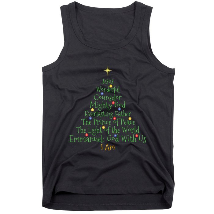 Christian Christmas Shirts Bible Names Of Jesus Tree Shaped Tank Top