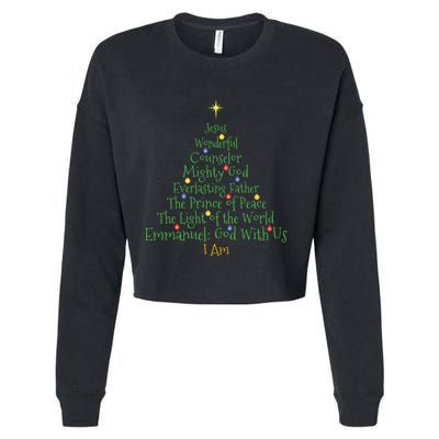 Christian Christmas Shirts Bible Names Of Jesus Tree Shaped Cropped Pullover Crew