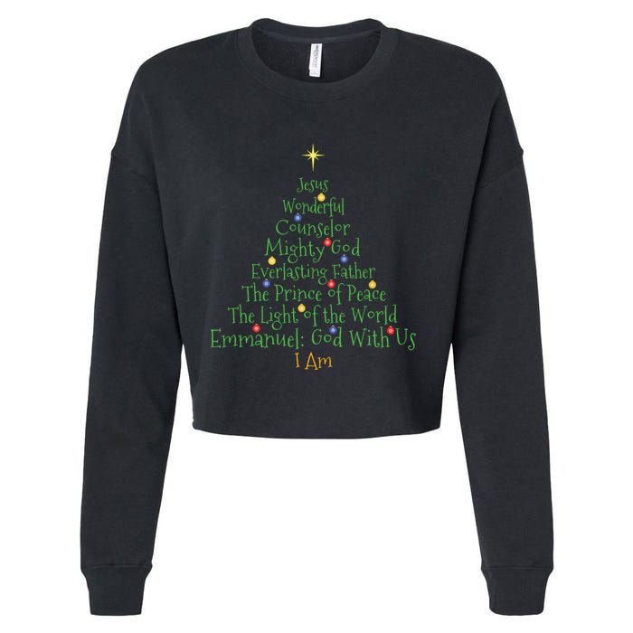 Christian Christmas Shirts Bible Names Of Jesus Tree Shaped Cropped Pullover Crew