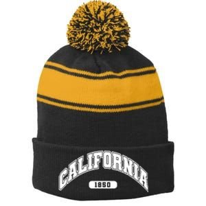 California Collegiate Style 1850 Stripe Pom Pom Beanie