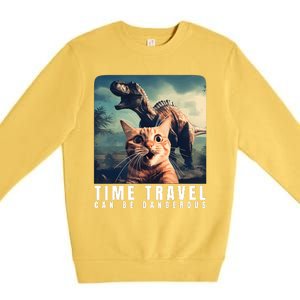 Crazy Cat Selfie Run Time Travel Can Be Dangerous Cat Love Premium Crewneck Sweatshirt