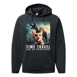 Crazy Cat Selfie Run Time Travel Can Be Dangerous Cat Love Performance Fleece Hoodie