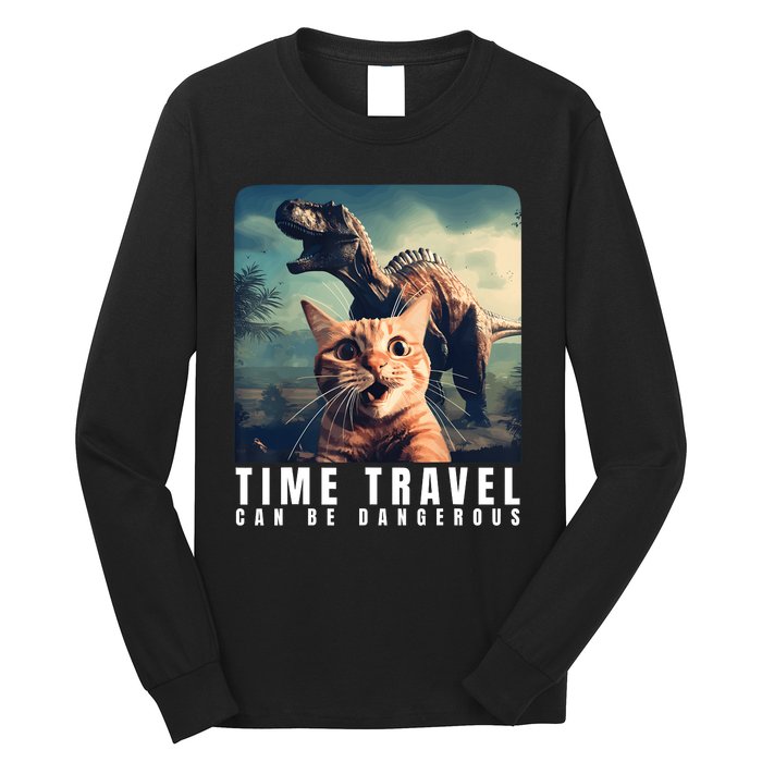 Crazy Cat Selfie Run Time Travel Can Be Dangerous Cat Love Long Sleeve Shirt