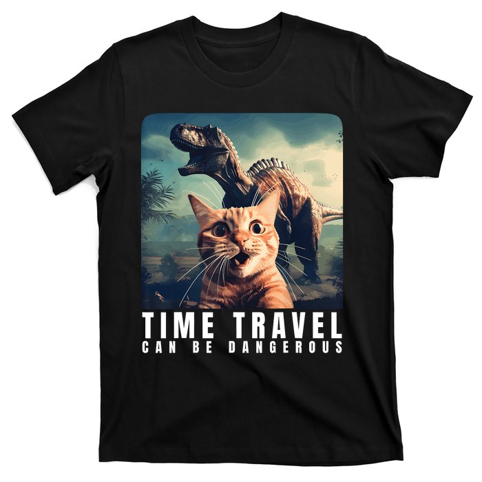 Crazy Cat Selfie Run Time Travel Can Be Dangerous Cat Love T-Shirt