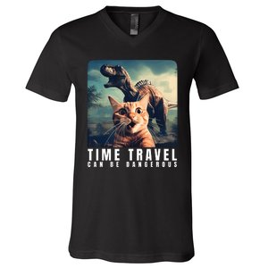 Crazy Cat Selfie Run Time Travel Can Be Dangerous Cat Love V-Neck T-Shirt