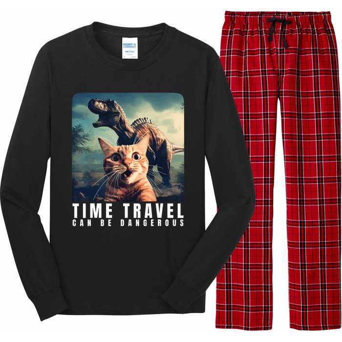 Crazy Cat Selfie Run Time Travel Can Be Dangerous Cat Love Long Sleeve Pajama Set