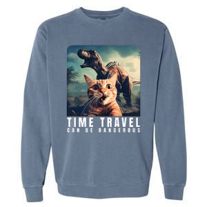 Crazy Cat Selfie Run Time Travel Can Be Dangerous Cat Love Garment-Dyed Sweatshirt