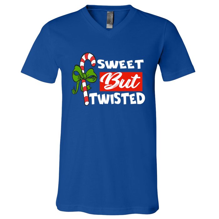 Candy Cane Sweet But Twisted Funny Christmas Gift V-Neck T-Shirt