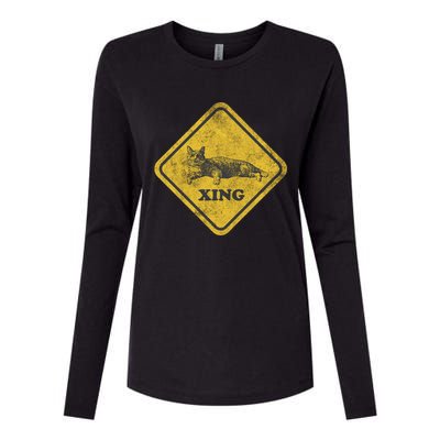 Cat Crossing Sign Lazy Cat Gift Womens Cotton Relaxed Long Sleeve T-Shirt