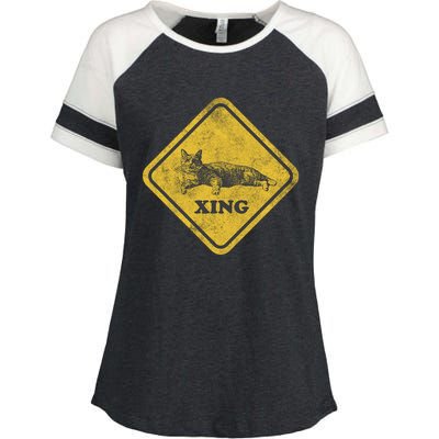 Cat Crossing Sign Lazy Cat Gift Enza Ladies Jersey Colorblock Tee