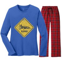 Cat Crossing Sign Lazy Cat Gift Women's Long Sleeve Flannel Pajama Set 