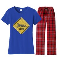 Cat Crossing Sign Lazy Cat Gift Women's Flannel Pajama Set