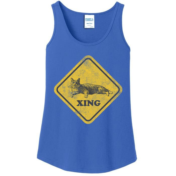 Cat Crossing Sign Lazy Cat Gift Ladies Essential Tank