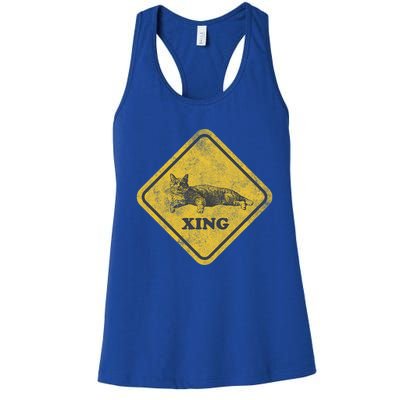 Cat Crossing Sign Lazy Cat Gift Women's Racerback Tank