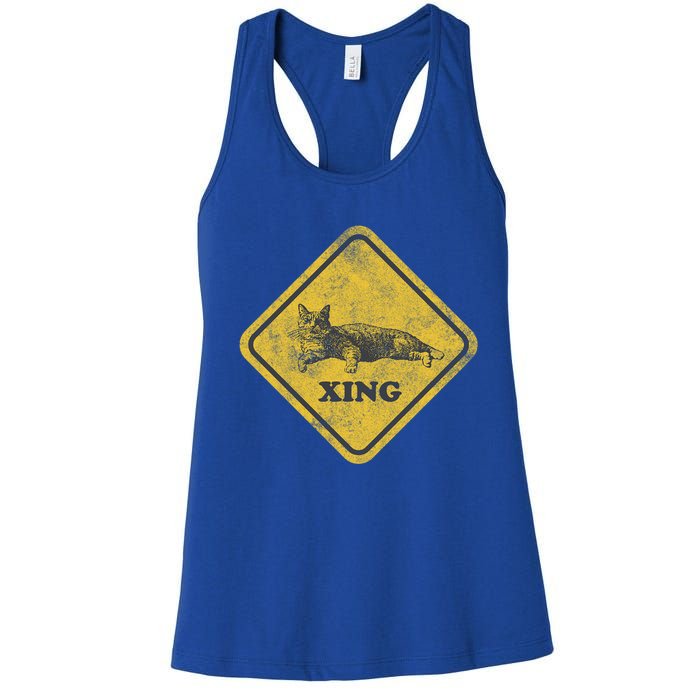 Cat Crossing Sign Lazy Cat Gift Women's Racerback Tank