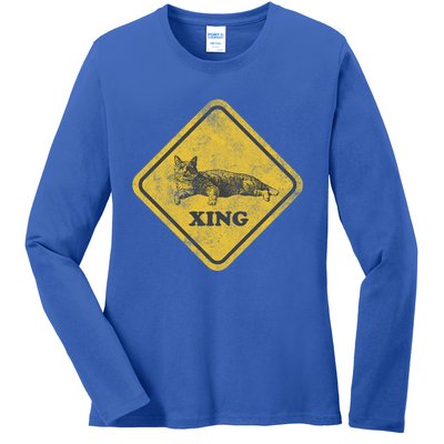 Cat Crossing Sign Lazy Cat Gift Ladies Long Sleeve Shirt