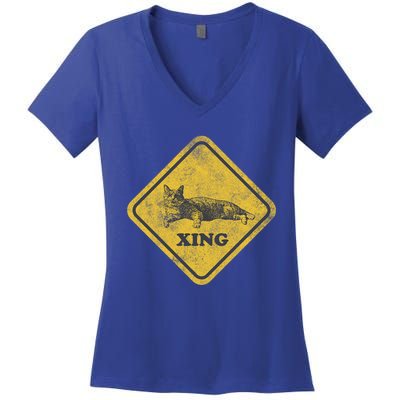 Cat Crossing Sign Lazy Cat Gift Women's V-Neck T-Shirt