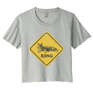 Cat Crossing Sign Lazy Cat Gift Women's Crop Top Tee