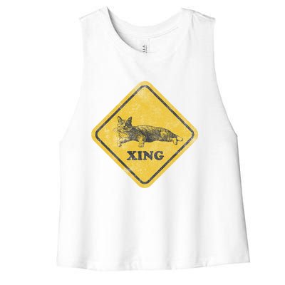 Cat Crossing Sign Lazy Cat Gift Women's Racerback Cropped Tank