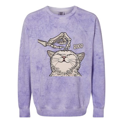 Cute Cat Skeleton Hand Boop Halloween Pet Women Colorblast Crewneck Sweatshirt