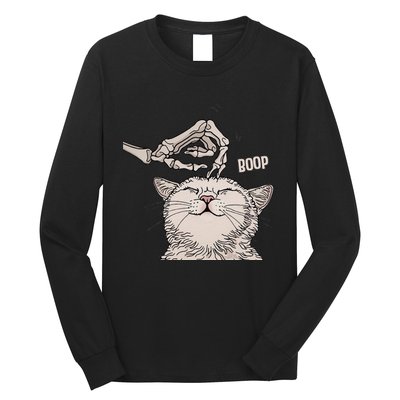 Cute Cat Skeleton Hand Boop Halloween Pet Women Long Sleeve Shirt