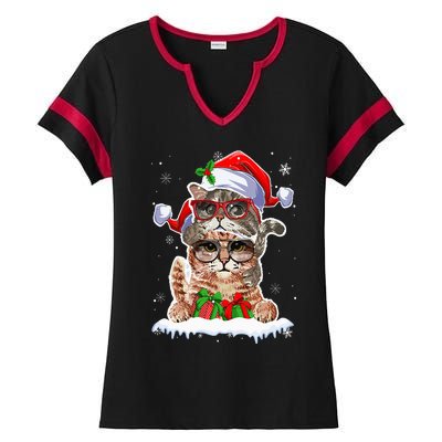 Cat Christmas Santa Cat Mom Cat Dad Cat Lover Merry Catmas Ladies Halftime Notch Neck Tee