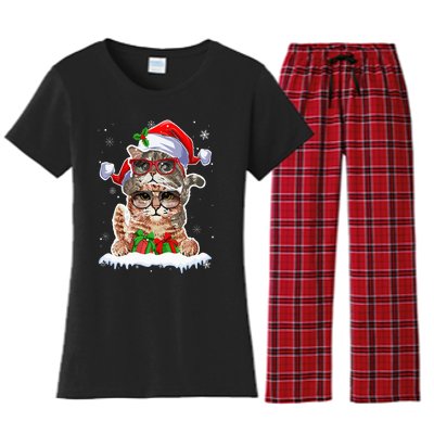 Cat Christmas Santa Cat Mom Cat Dad Cat Lover Merry Catmas Women's Flannel Pajama Set