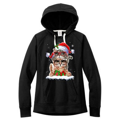 Cat Christmas Santa Cat Mom Cat Dad Cat Lover Merry Catmas Women's Fleece Hoodie